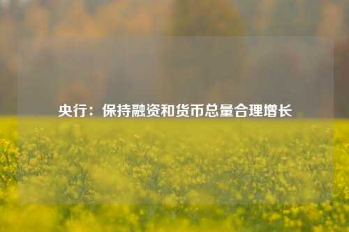 央行：保持融资和货币总量合理增长