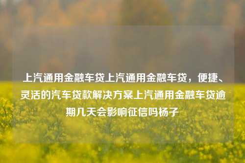 上汽通用金融车贷上汽通用金融车贷，便捷、灵活的汽车贷款解决方案上汽通用金融车贷逾期几天会影响征信吗杨子