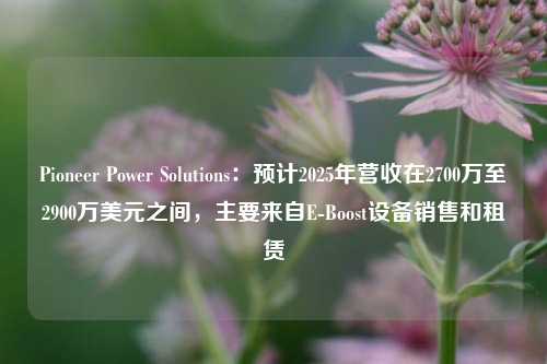 Pioneer Power Solutions：预计2025年营收在2700万至2900万美元之间，主要来自E-Boost设备销售和租赁