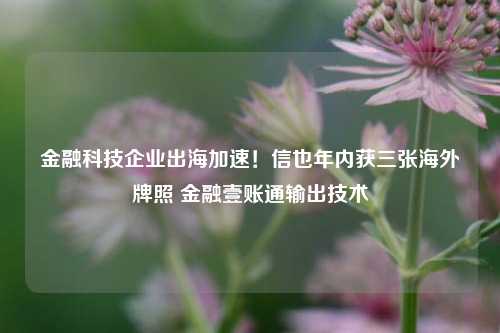 金融科技企业出海加速！信也年内获三张海外牌照 金融壹账通输出技术