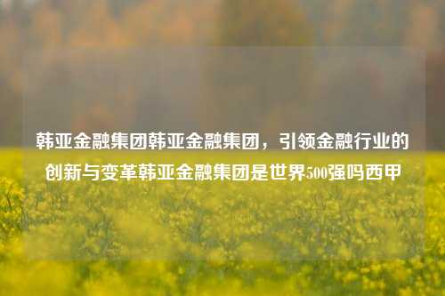 韩亚金融集团韩亚金融集团，引领金融行业的创新与变革韩亚金融集团是世界500强吗西甲