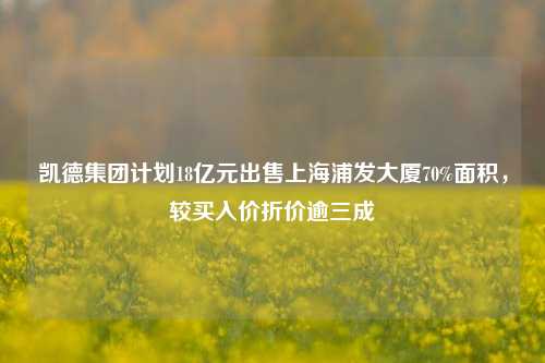 凯德集团计划18亿元出售上海浦发大厦70%面积，较买入价折价逾三成