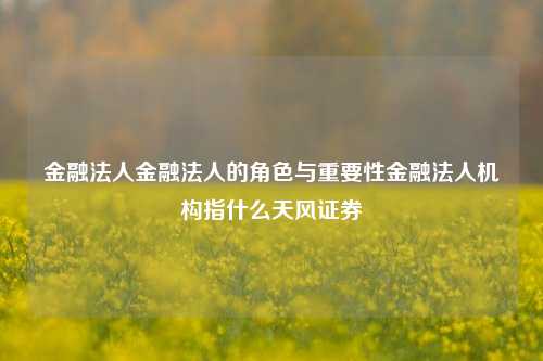 金融法人金融法人的角色与重要性金融法人机构指什么天风证券