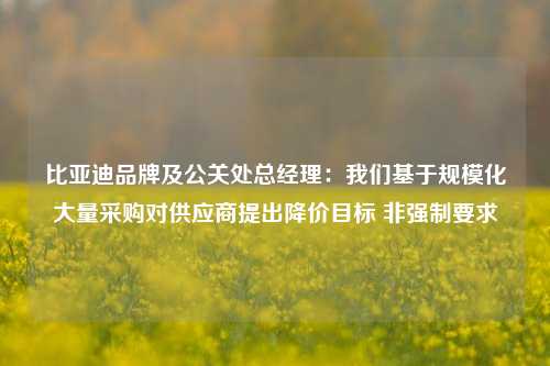 比亚迪品牌及公关处总经理：我们基于规模化大量采购对供应商提出降价目标 非强制要求