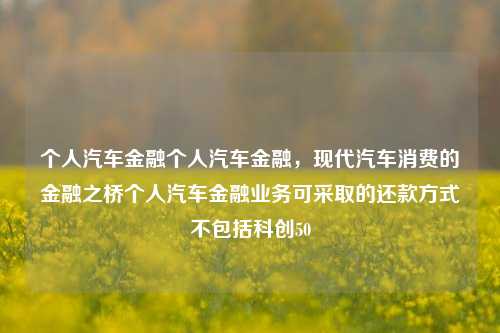 个人汽车金融个人汽车金融，现代汽车消费的金融之桥个人汽车金融业务可采取的还款方式不包括科创50